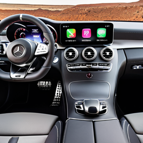 Home 4 A Mercedes-Benz C-Class interior, emphasizing its futuristic and luxurious cockpit. A large, high-resolution central touchscreen and digital instrument cluster are prominently lit, showcasing advanced MBUX infotainment. Premium, modern materials like sleek metallic accents and high-gloss finishes are visible, exuding cutting-edge technology and dynamic driving pleasure.