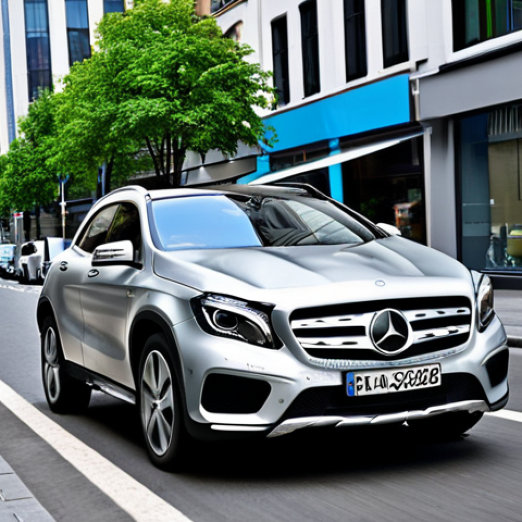 Mercedes-Benz GLA - Urban Scene**
"A professional woman in a fully clothed, modest business casual outfit, driving a silver Mercedes-Benz GLA in a bustling city street, appropriate attire, safe for work, perfect anatomy, correct proportions, natural pose, daytime, high quality, family-friendly."
**