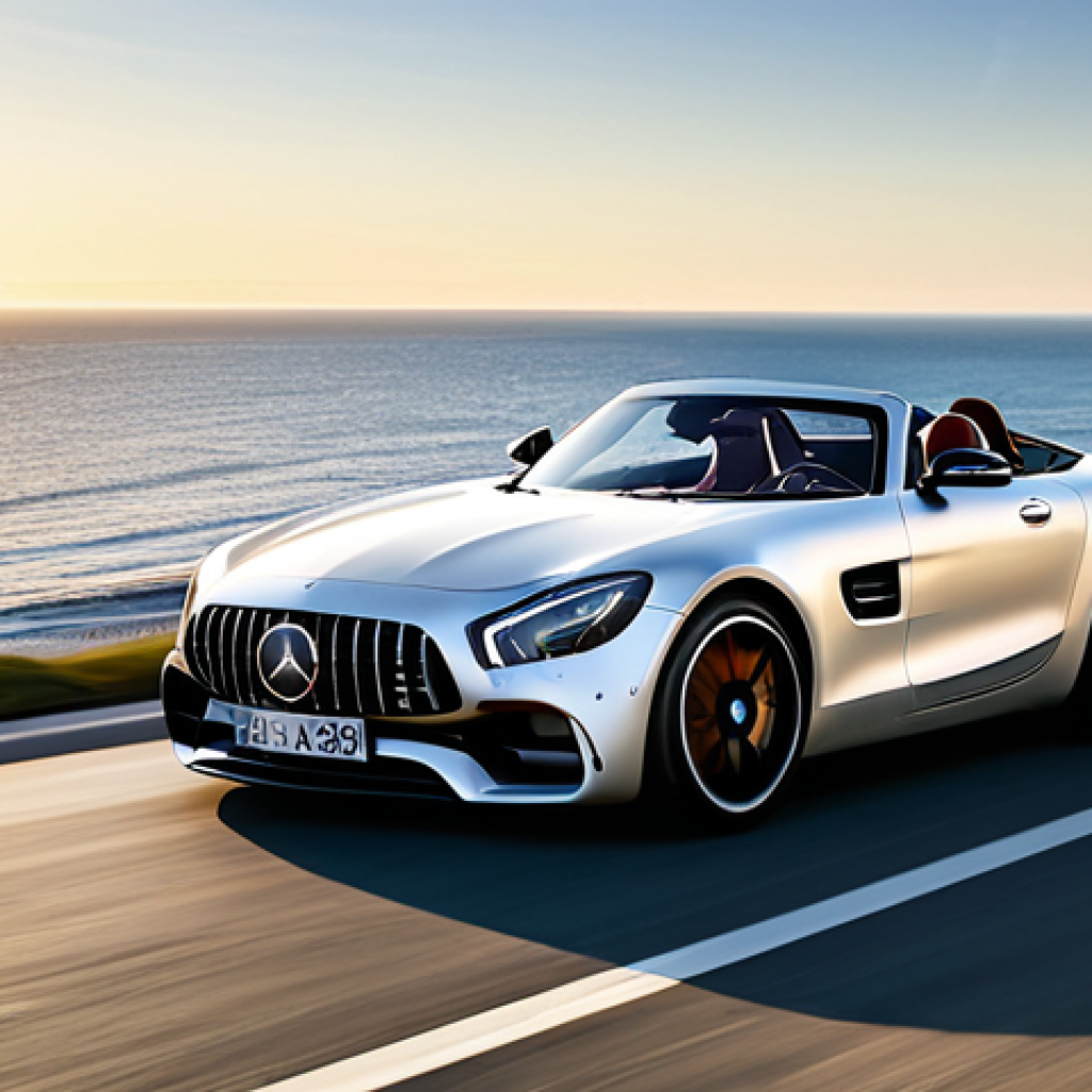 벤츠 AMG GT 로드스터의 스포츠 성능 - **Prompt 1: AMG GT Roadster on a Coastal Road**

   "A Mercedes AMG GT Roadster, fully clothed, spee...