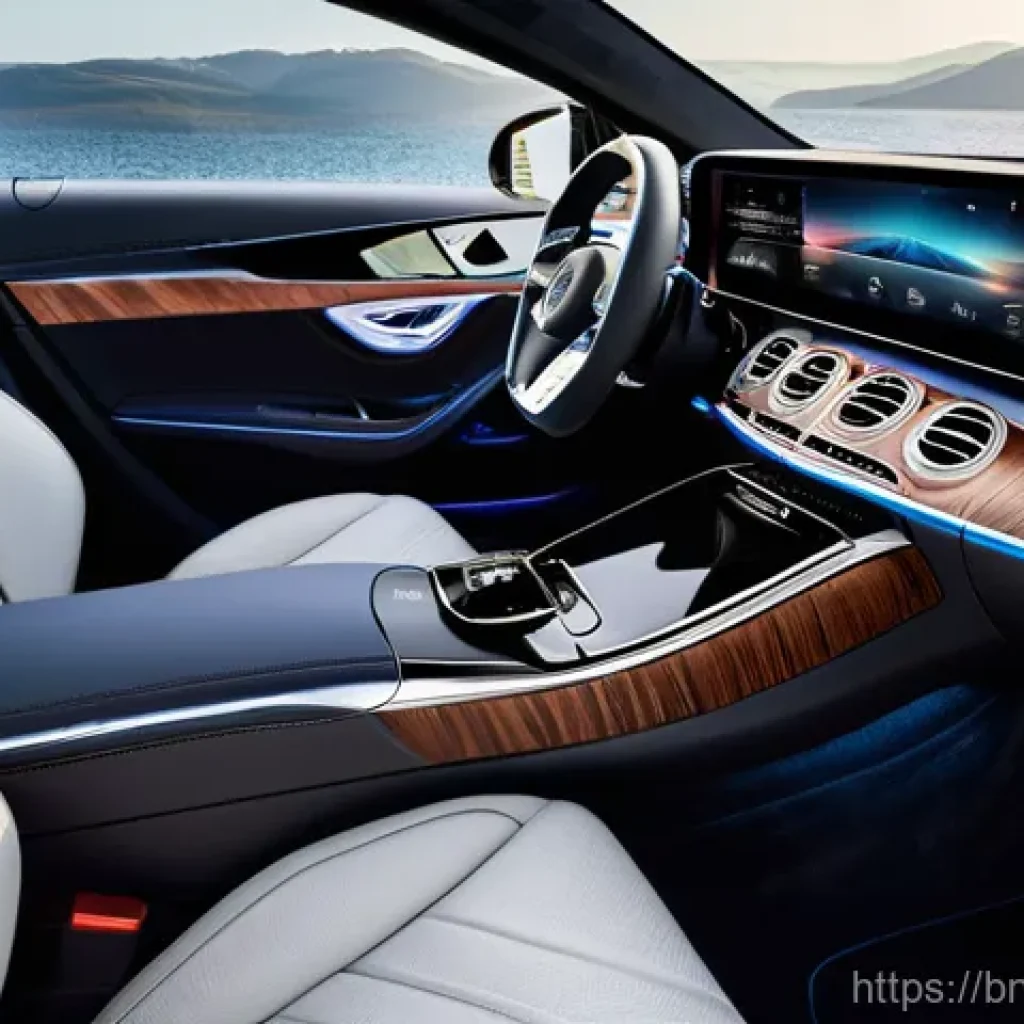 벤츠 EQS 전기차와 테슬라 모델 S 비교 - **Prompt:** A luxurious and spacious interior of a Mercedes-Benz EQS. The prominent MBUX Hyperscreen...