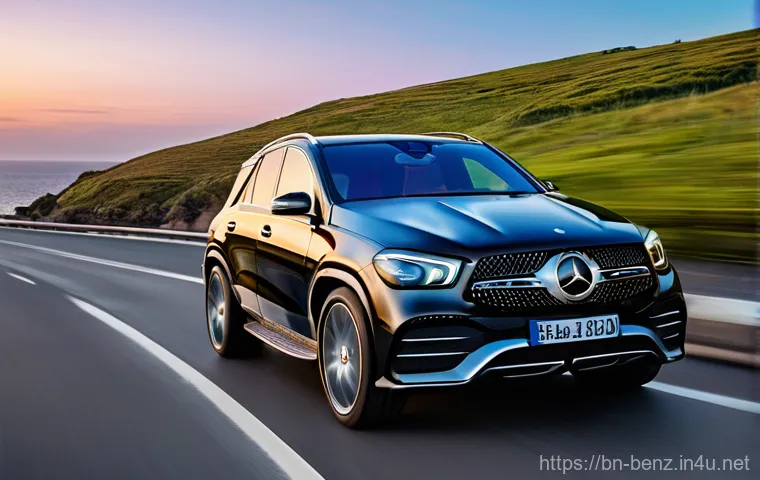 벤츠 GLE의 럭셔리 SUV 특징 - **Prompt 1: Luxurious and Connected Cabin Experience**
    A wide-angle shot from the passenger side...