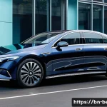 벤츠 EQS의 충전 속도 테스트 - A sleek Mercedes-Benz EQS electric vehicle parked at a modern fast-charging station under bright day...