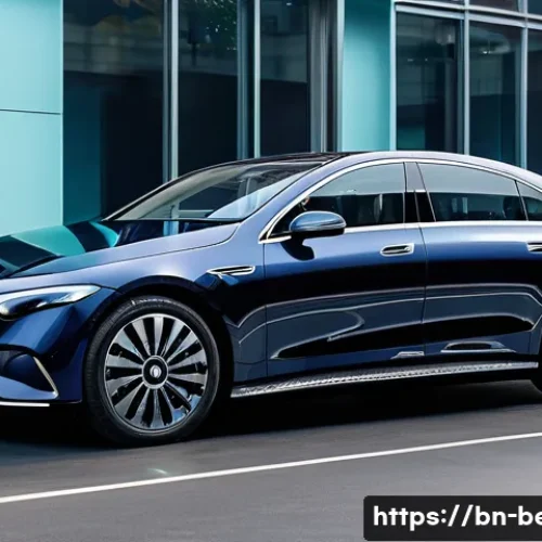 벤츠 EQS의 충전 속도 테스트 - A sleek Mercedes-Benz EQS electric vehicle parked at a modern fast-charging station under bright day...