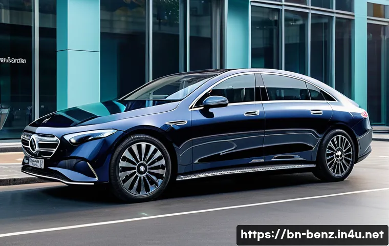벤츠 EQS의 충전 속도 테스트 - A sleek Mercedes-Benz EQS electric vehicle parked at a modern fast-charging station under bright day...