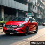 벤츠 A클래스 해치백 장단점 - A sleek Mercedes-Benz A-Class hatchback parked in a busy urban street in Dhaka, Bangladesh, showcasi...