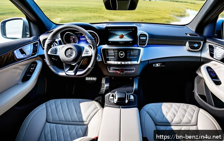 벤츠 GLE의 장기 시승기 - A luxurious Mercedes-Benz GLE interior scene showcasing plush leather seats with heating and ventila...